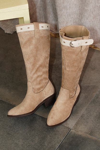 Suede Slouch Boots With Buckle