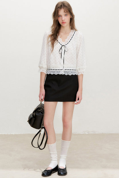 Lyocell Polka Dot Lace Blouse