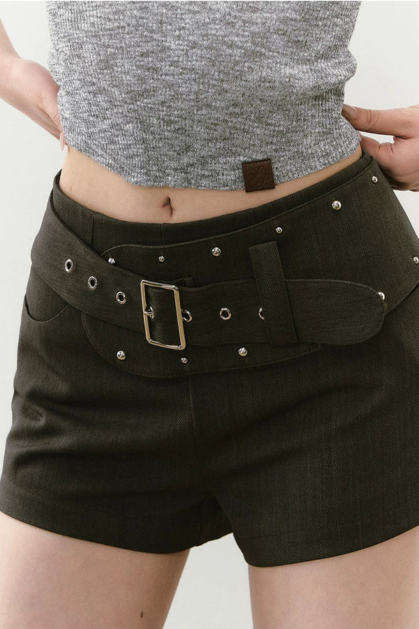 Viapitti Rivet Irregular Waistband Shorts