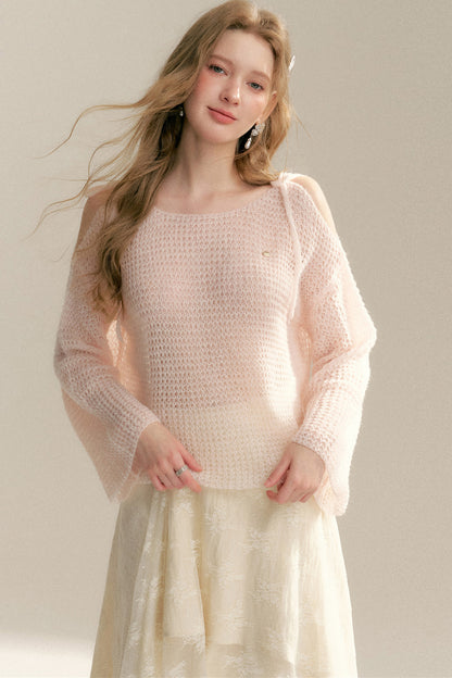 Lace-Up Off-Shoulder Knit Sweater