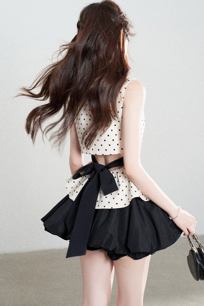 Collar Polka Dot Sleeveless Top
