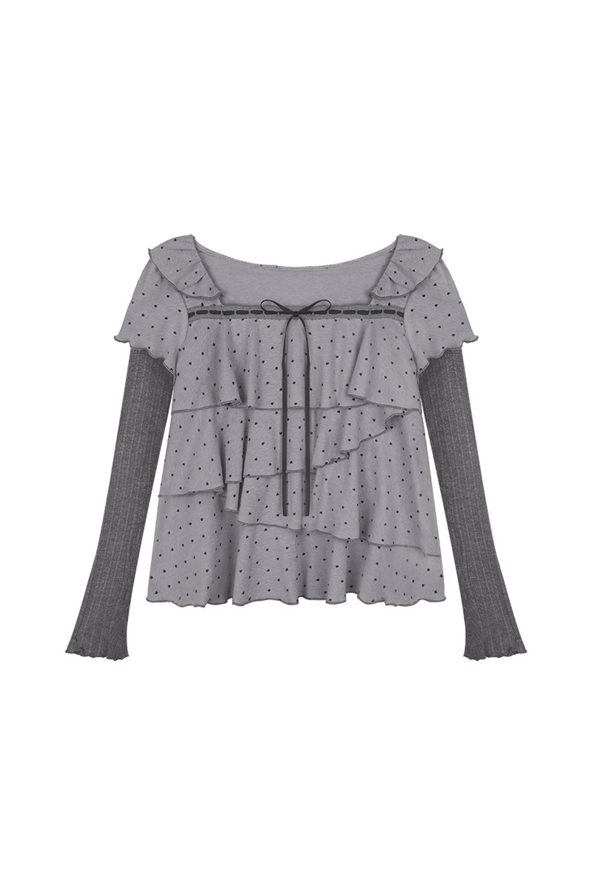 Long-Sleeved Gray-Purple Cake-Style Knit Top