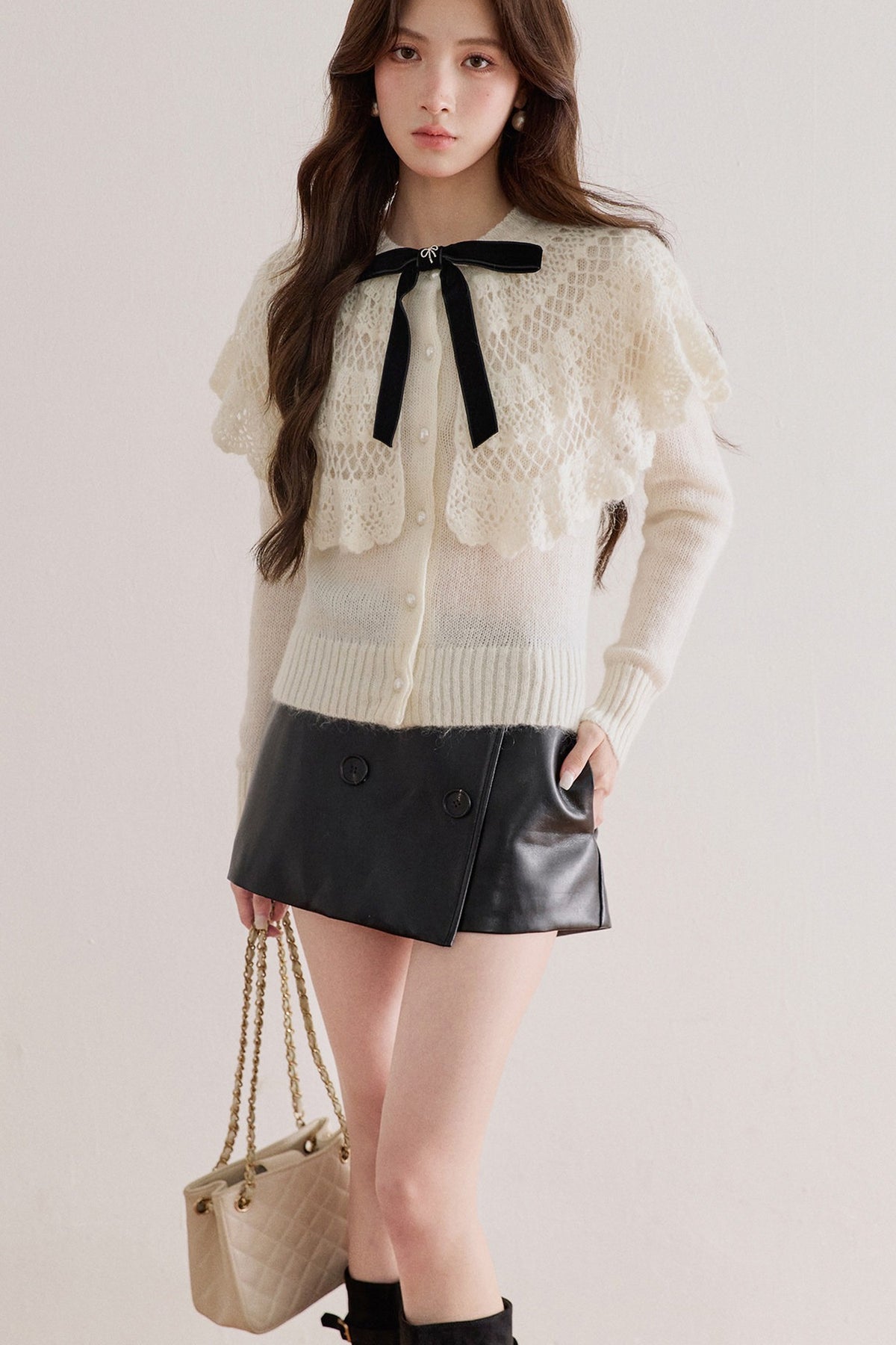 Double-Layer Crochet Bow Cardigan
