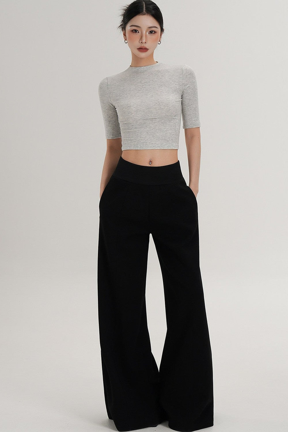 Cropped High Neck Short Sleeve Top