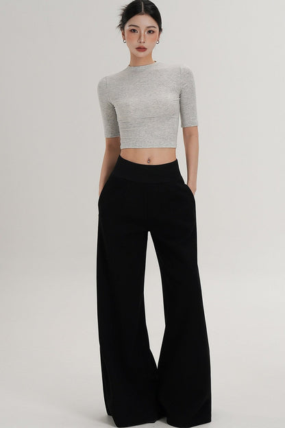 Cropped High Neck Short Sleeve Top