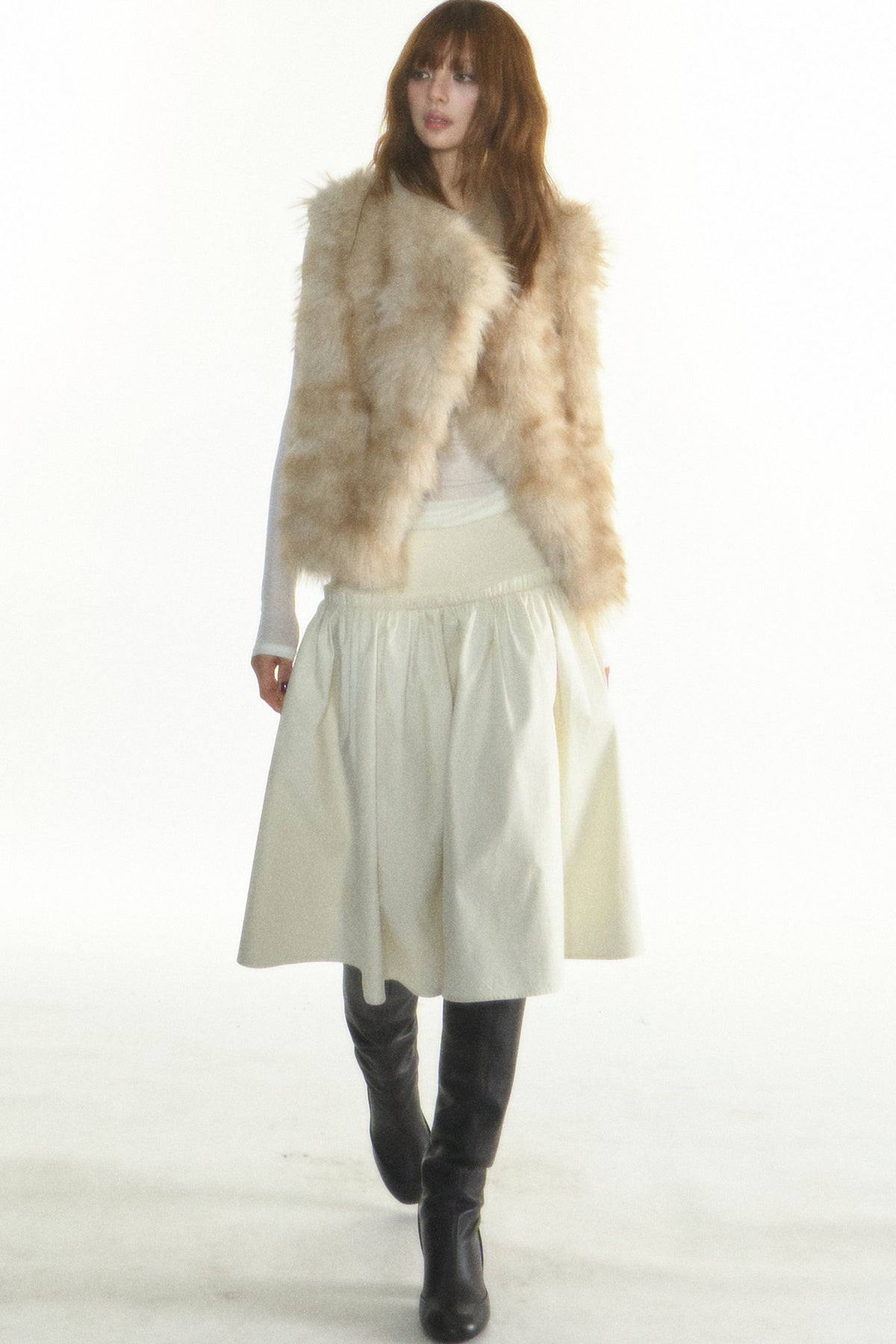 Reversible Fur Trim Knitted Patchwork Vest