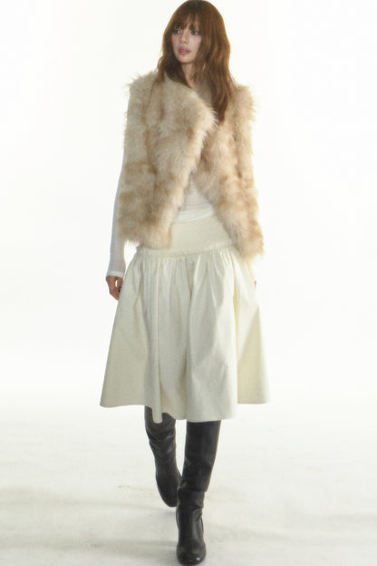 Reversible Fur Trim Knitted Patchwork Vest