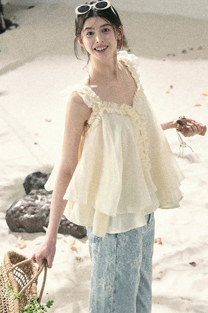 French Ruffled V-Neck Blouse