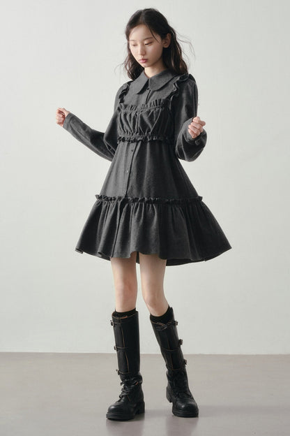 Misty Black Pleated Vest and Shirt Dress Set
