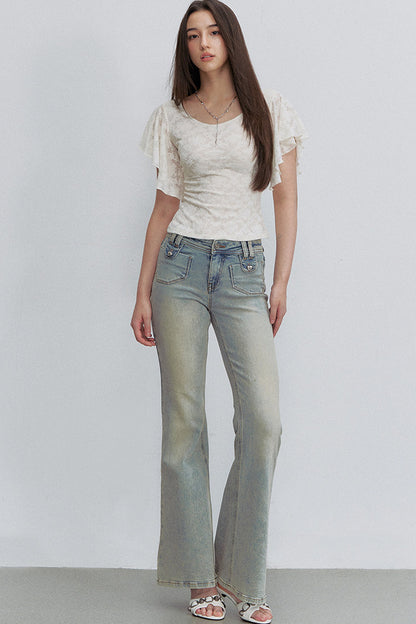 Retro Denim Flared Jeans