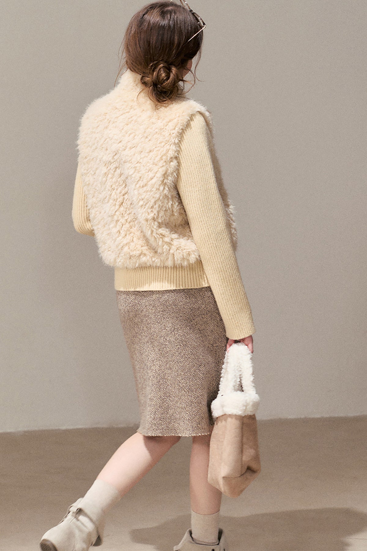 Patchwork Lamb Wool Bowknot Jacket