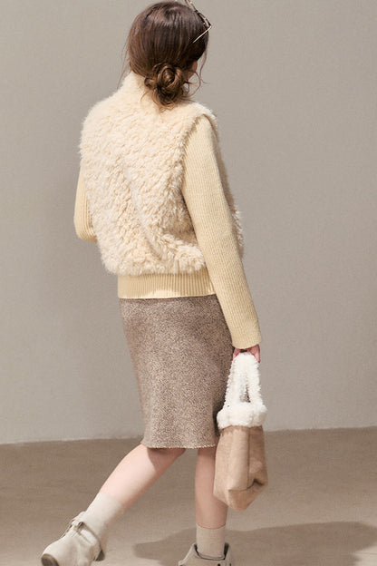 Patchwork Lamb Wool Bowknot Jacket