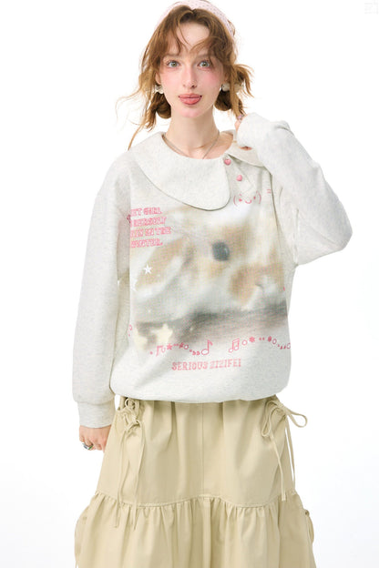 Sudadera con estampado de conejo y cuello Peter Pan
