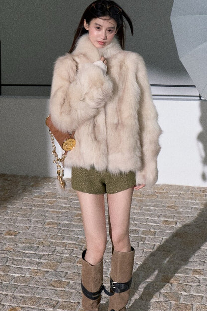 Gold Thread Wool Blend High-Waisted Shorts