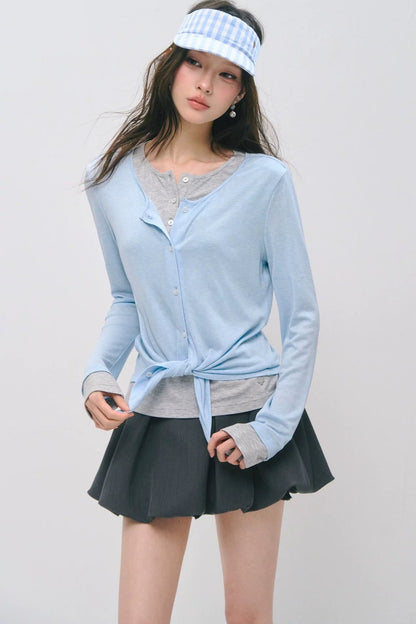 Layered Fake Two-Piece Tencel Wool Top