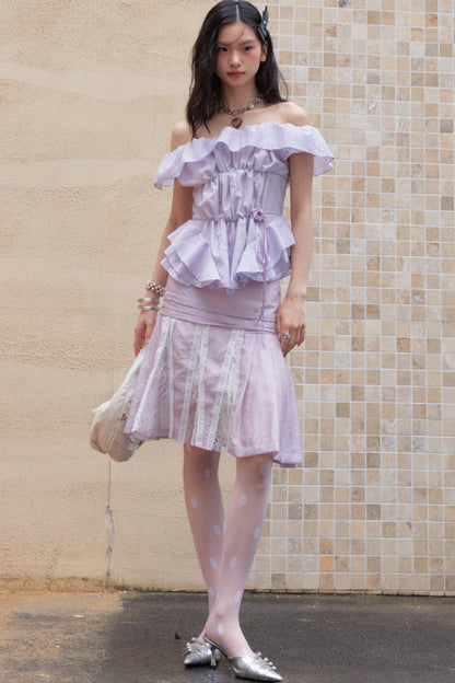 Ruched Ruffle Sequin Off-Shoulder Tank Top