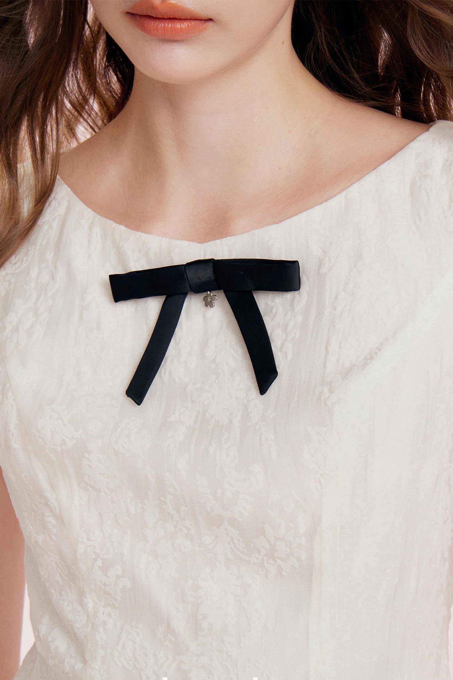 Romantic Flocked Bow Dress