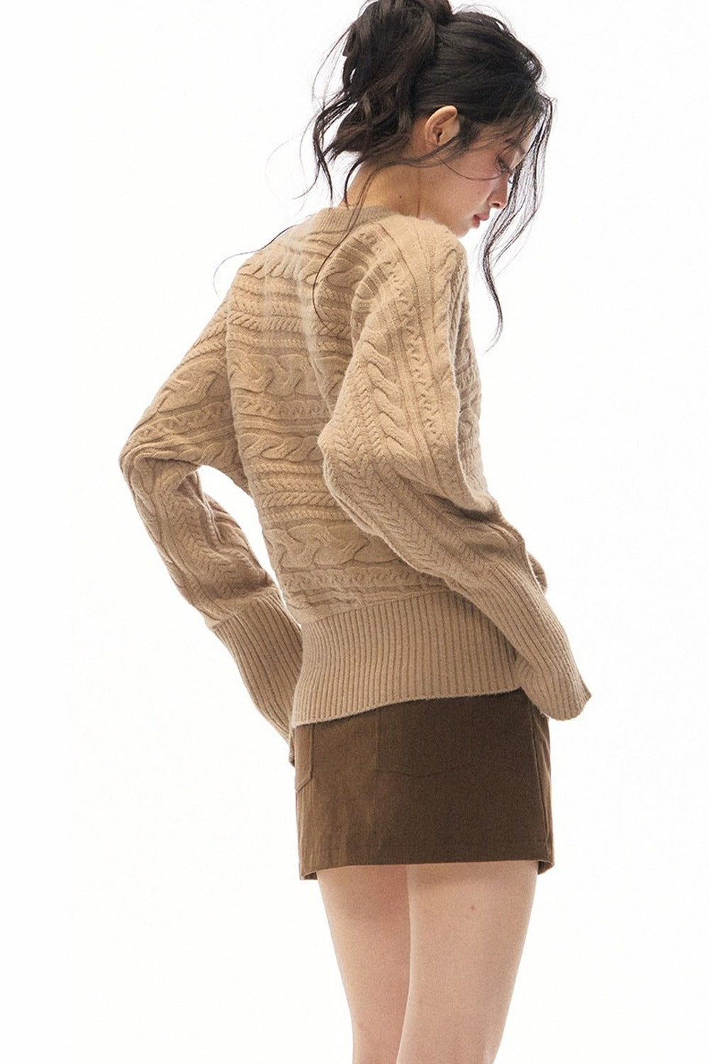 Turtleneck Knit Sweater and Long Skirt Set-Up