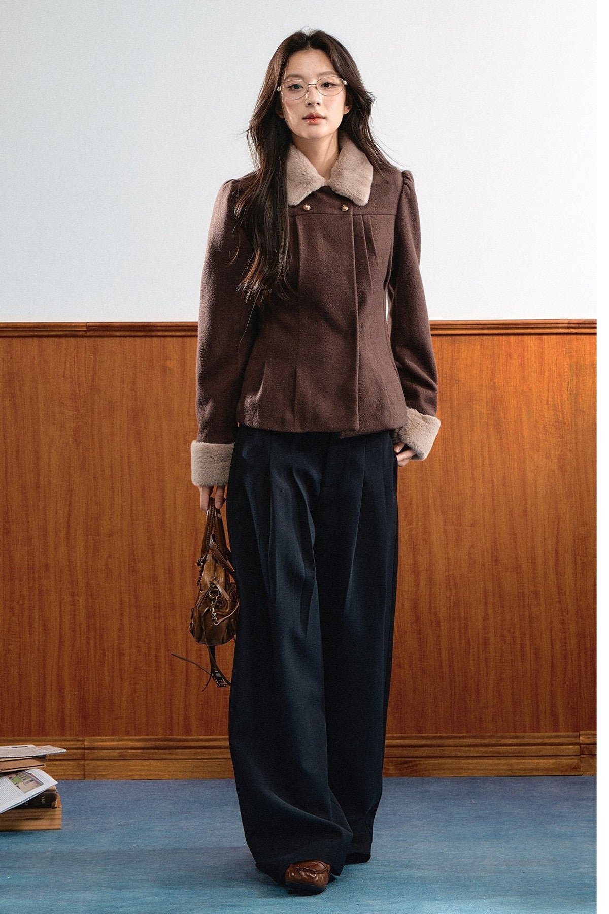 Plush Pleated Puff Shoulder Jacket