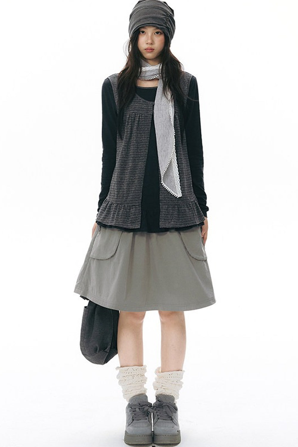 Striped Knit Patchwork Long-Sleeve Top