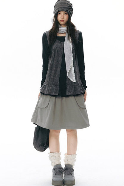 Striped Knit Patchwork Long-Sleeve Top
