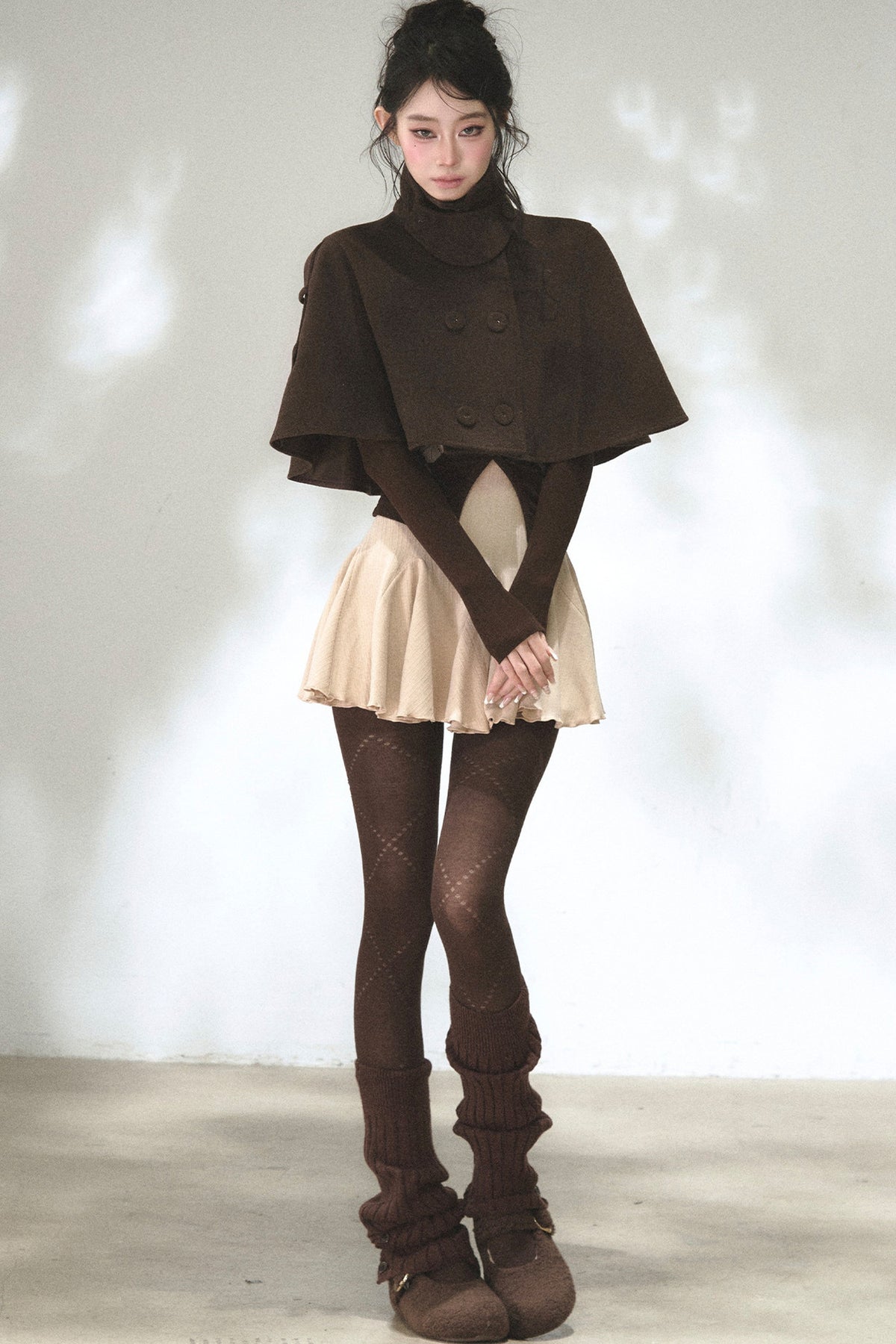 Double-Breasted Wool Blend Cape
