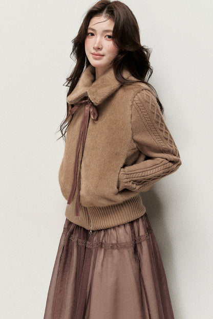 Knitted Patchwork Faux Fur Jacket