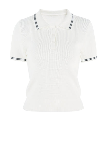Ensemble tee-shirt polo en tricot blanc à manches courtes et jupe