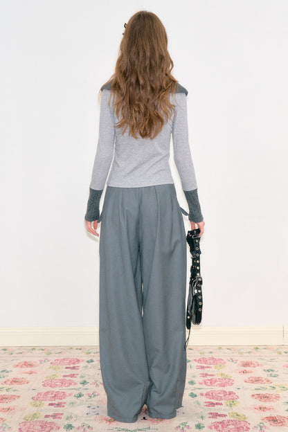 High-Waisted Bow Wide-Leg Suit Pants