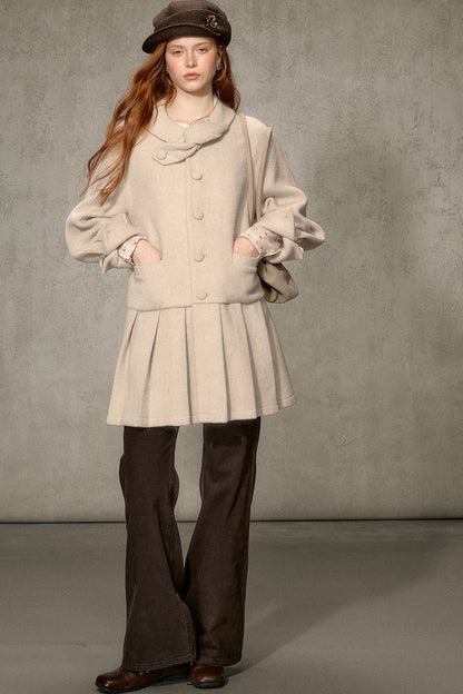 White Tea Letterhead Wool Blend Coat