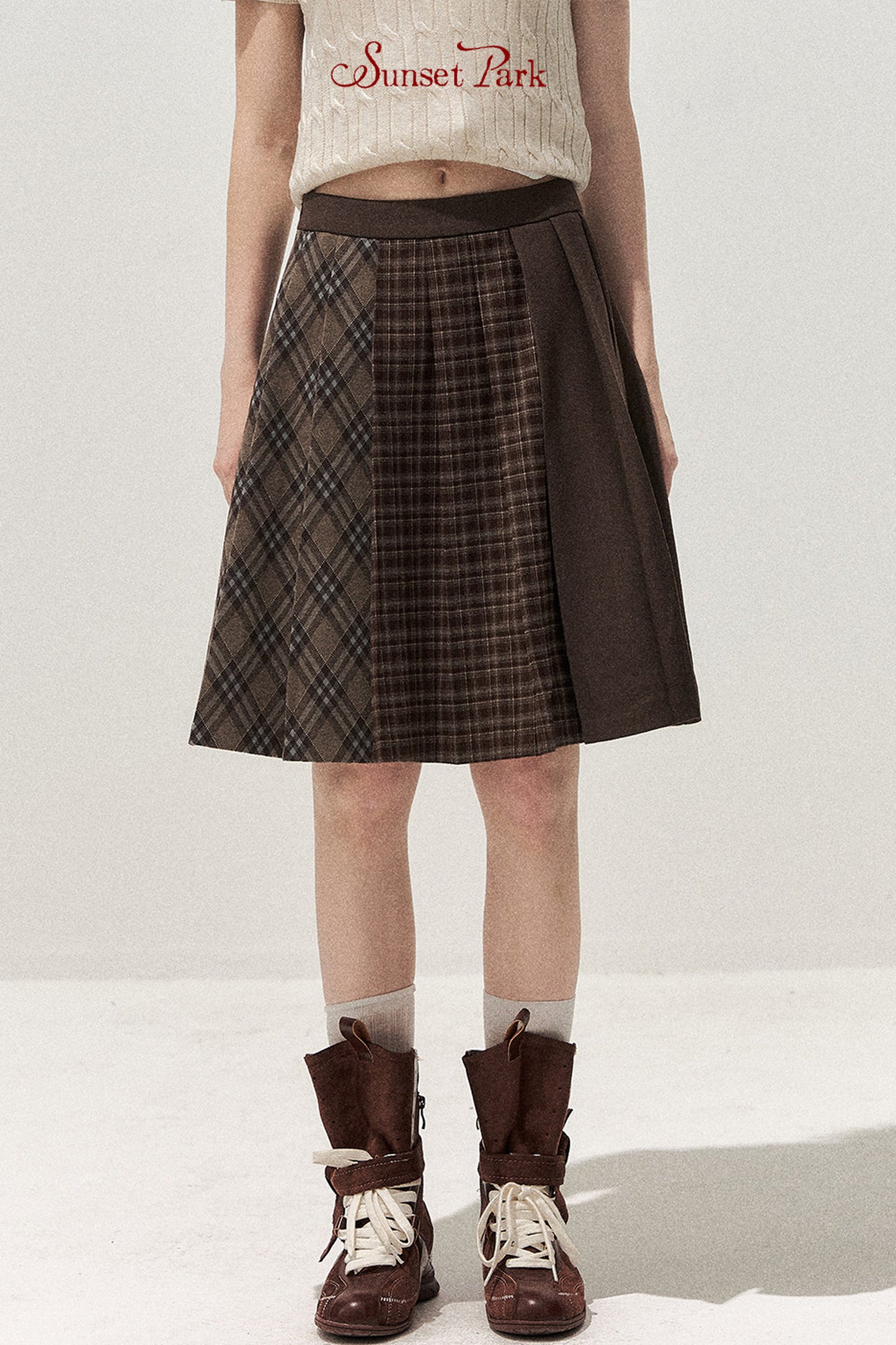 Retro Patchwork Pleated Skirt