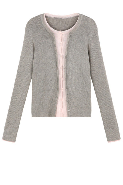 Short Color-Blocked Knit Cardigan