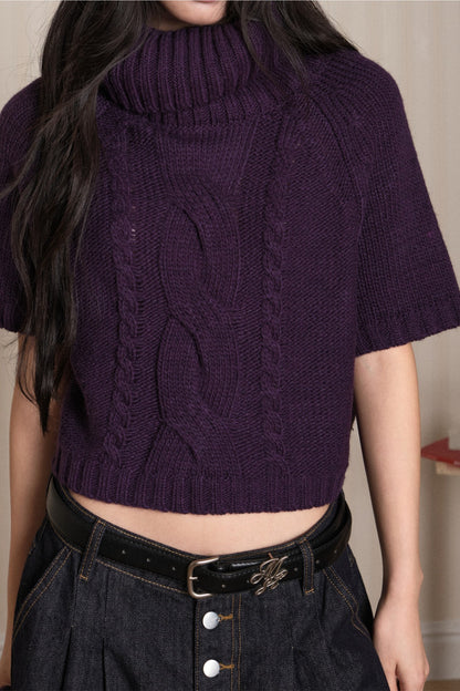 Short Sleeve Scarf Layered Knit Sweater