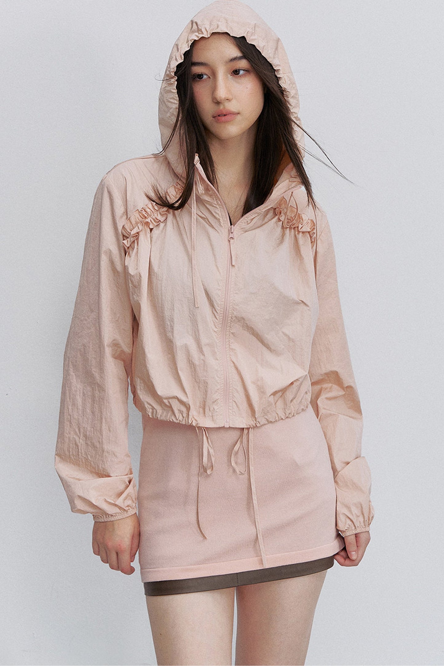 Pleated Lace Hooded Jacket