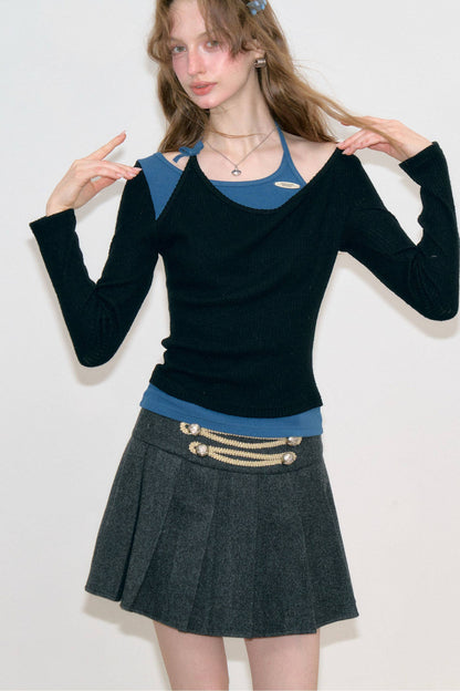 Retro Spliced Halter Knit Top