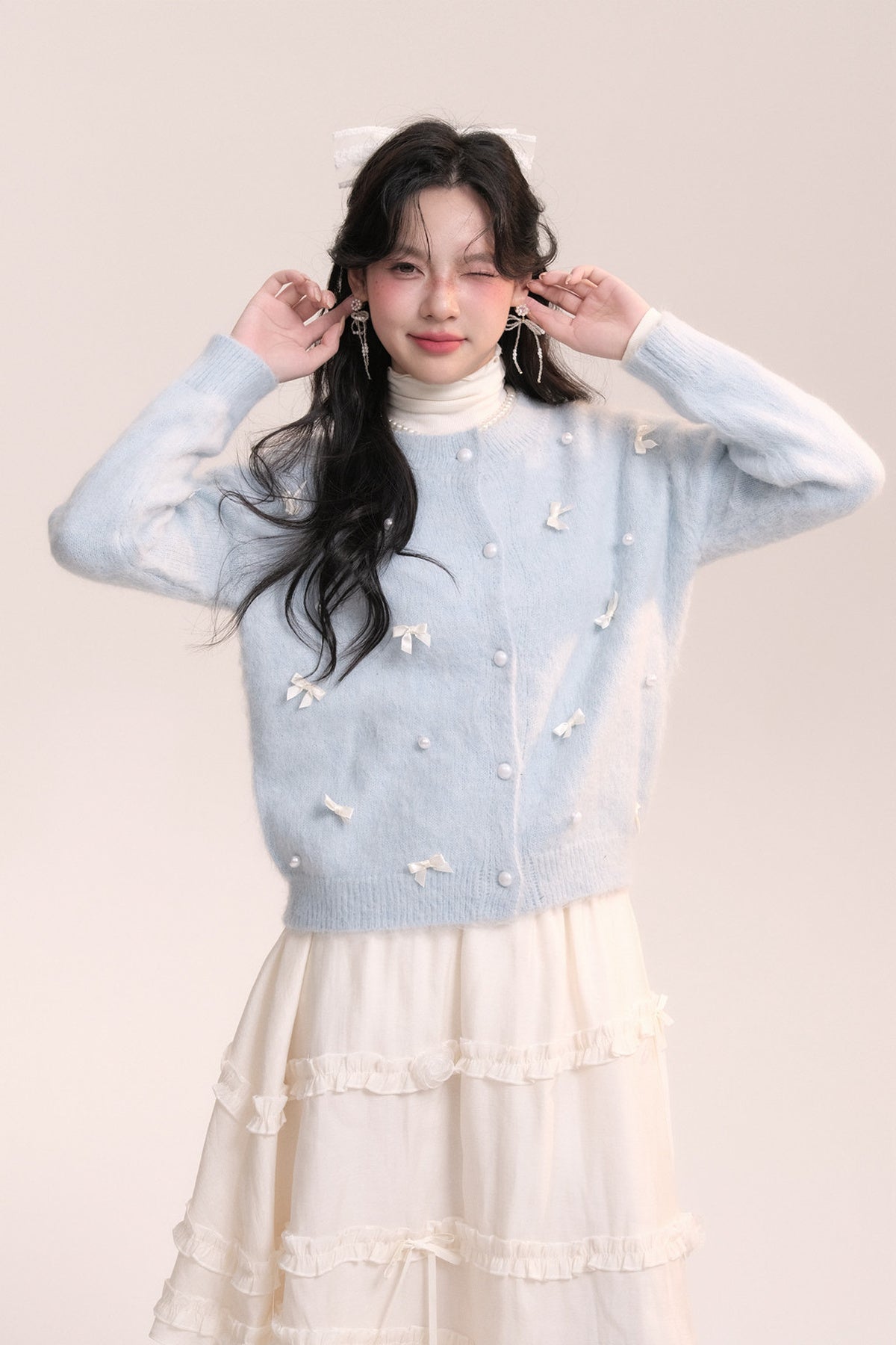 Ballet Bow Knit Cardigan With Skirt Set