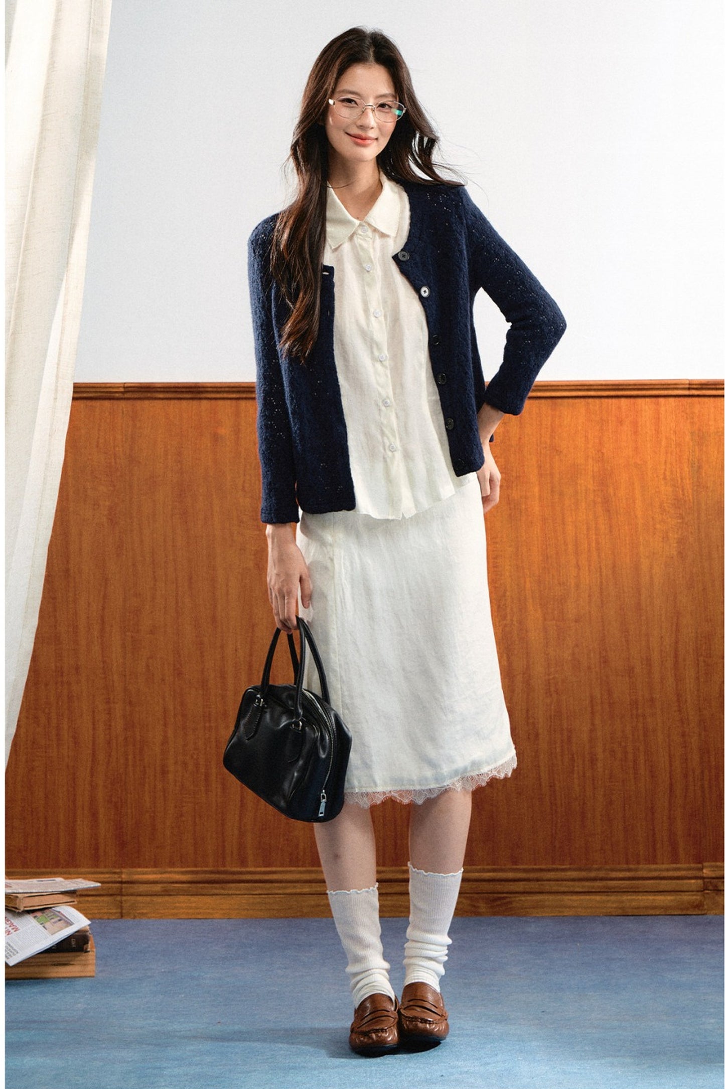 Lace Trim Puff Sleeve Top and Skirt Set-Up