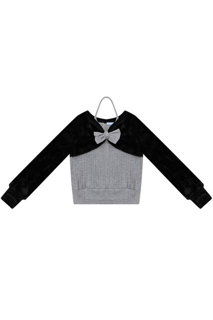 Gray Halter Bow Knit Sweater