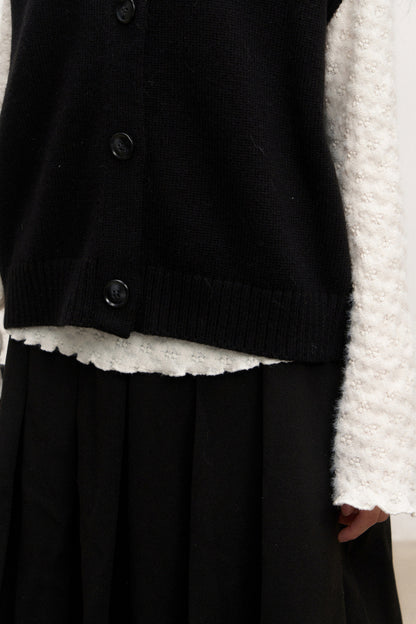 Ensemble cardigan gilet en maille à revers noir