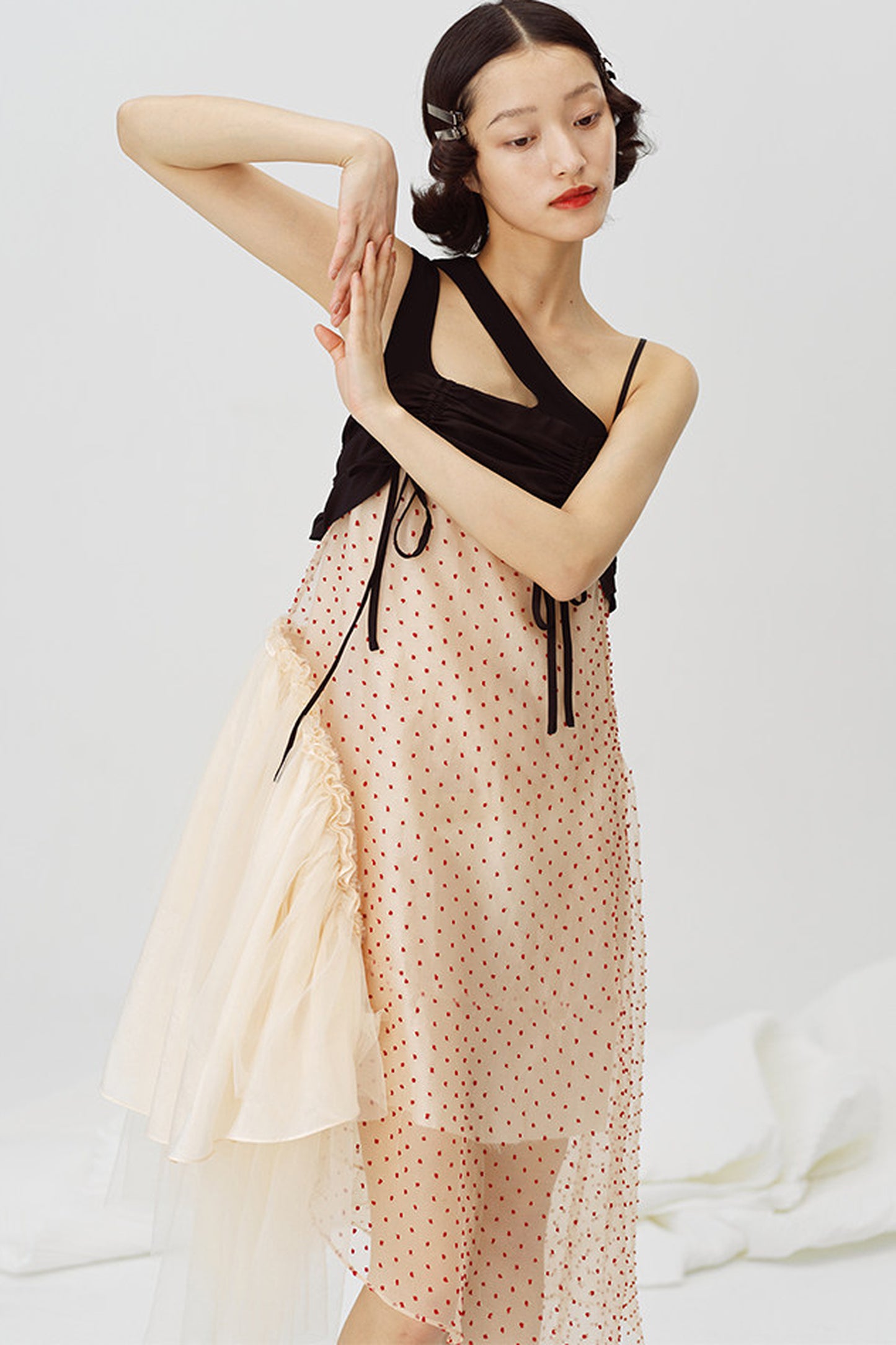 Beige Mesh Jacquard Dress