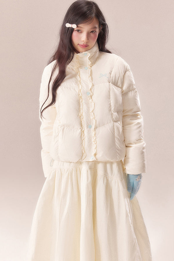 Short Embroidered Bow Lace Down Jacket