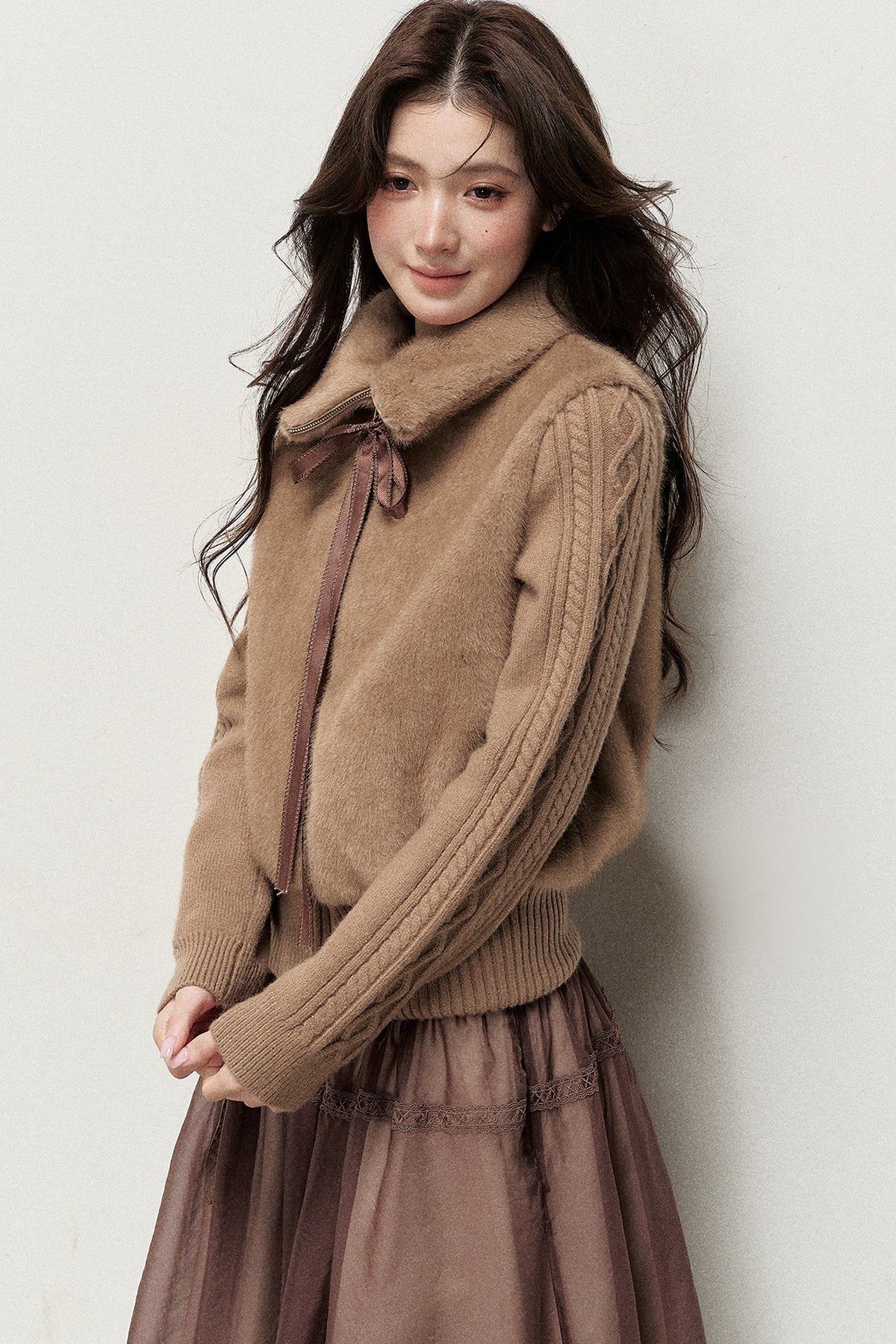Knitted Patchwork Faux Fur Jacket