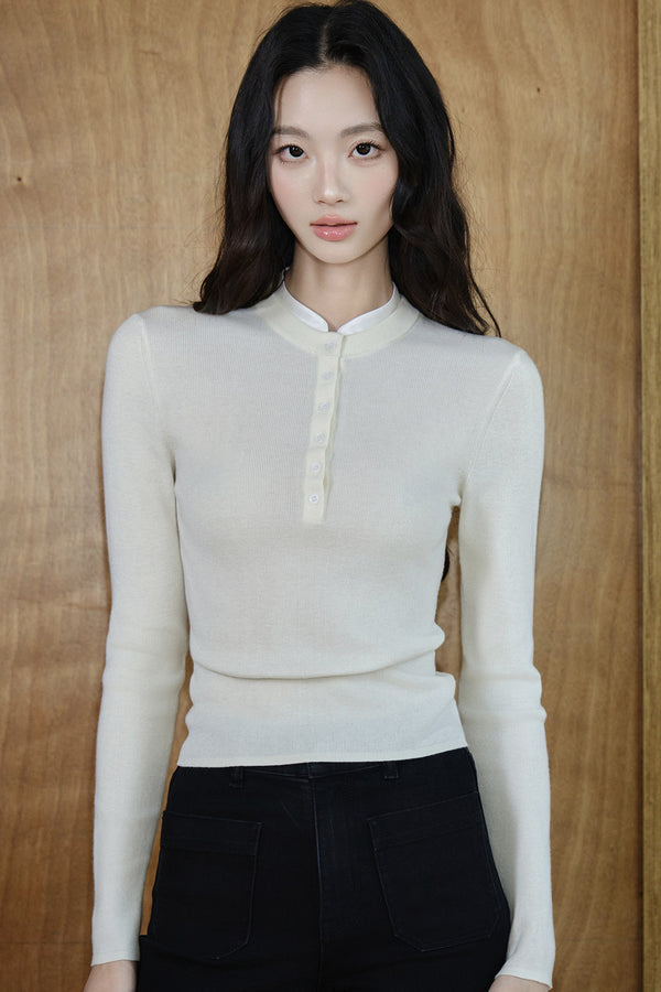 Stand Collar Wool Cardigan Top