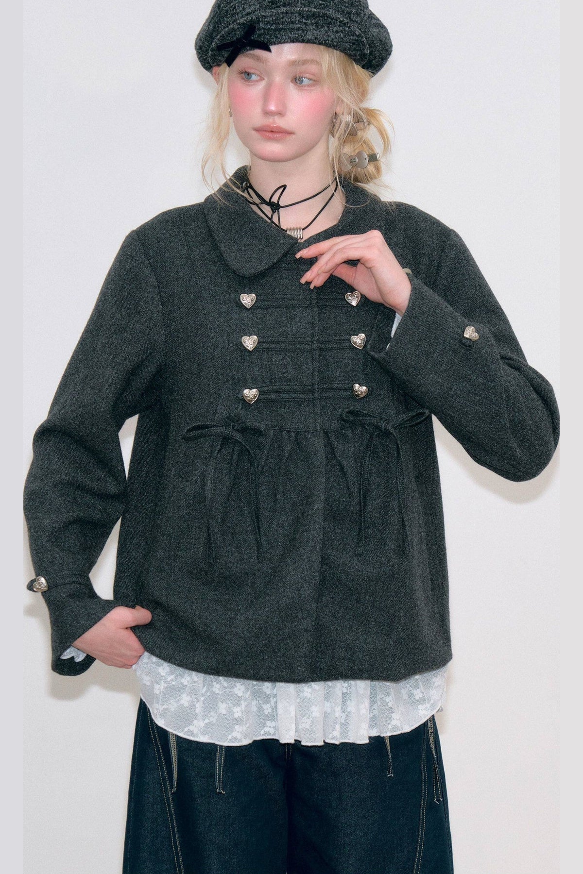 Doll Collar Bow Wool Coat