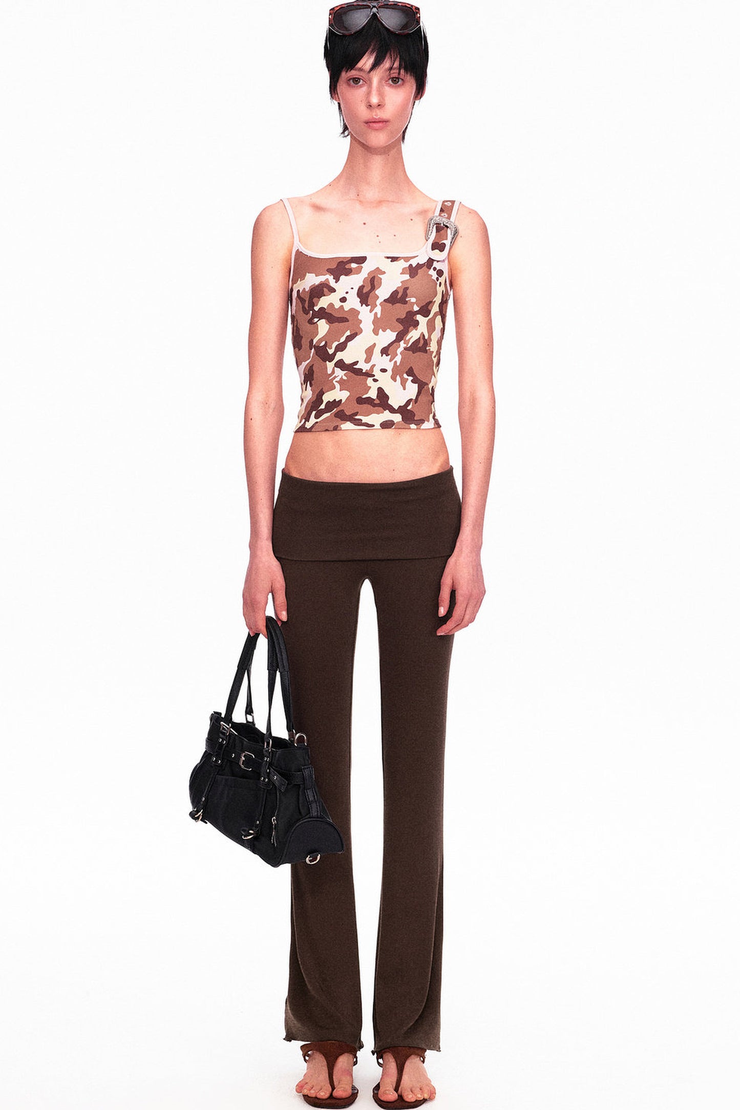 Camouflage Leopard Print Asymmetrical Metal Buckle Camisole