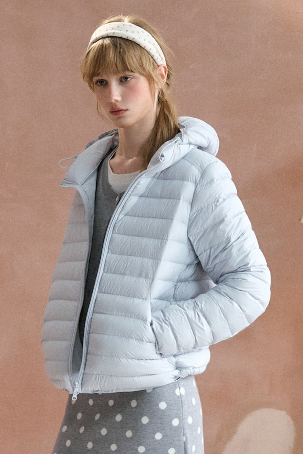 Ribbed Hooded Lightweight Down Jacket