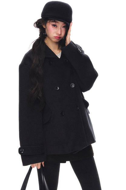 Black Wool Doll Collar Coat Set-Up