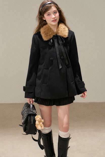 Black Double-Breasted Woolen Jacket