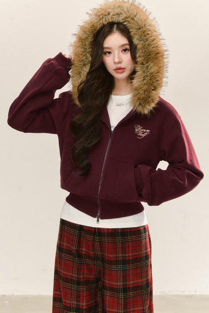 Red Fleece-Lined Hoodie and Pants Set-Up