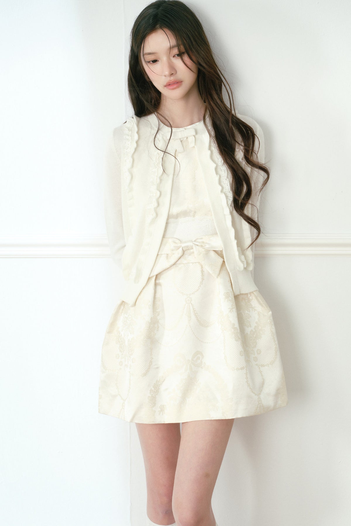 White Lace Trim Knit Cardigan